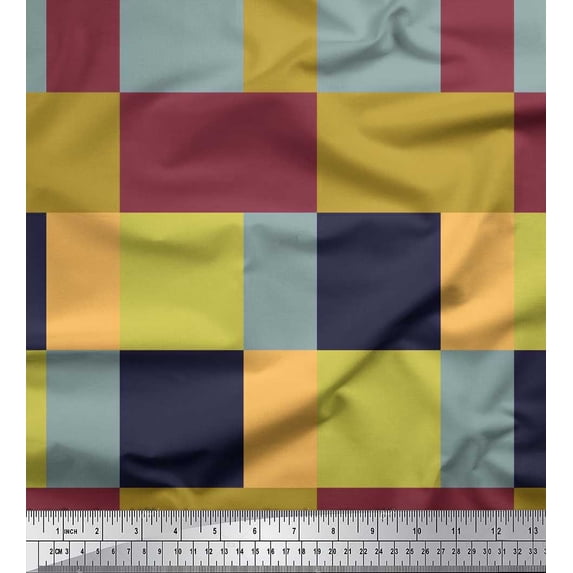 Soimoi Rayon Crepe Fabric Geometric Color Block Decor Fabric Printed Yard 46 Inch Wide