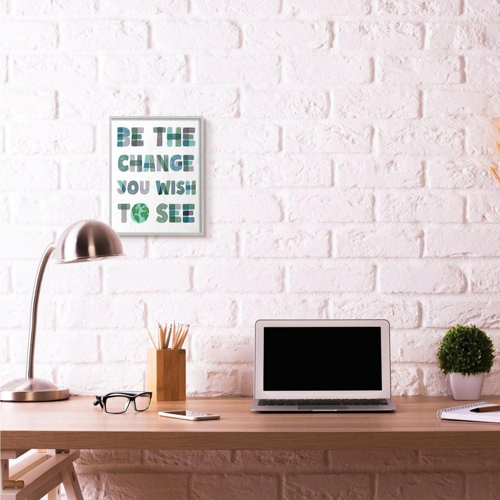 Be The Change Pastel Letters Kids Inspirational Word Design Gray Farmhouse Rustic Framed Giclee Texturized Art by Daphne Polselli
