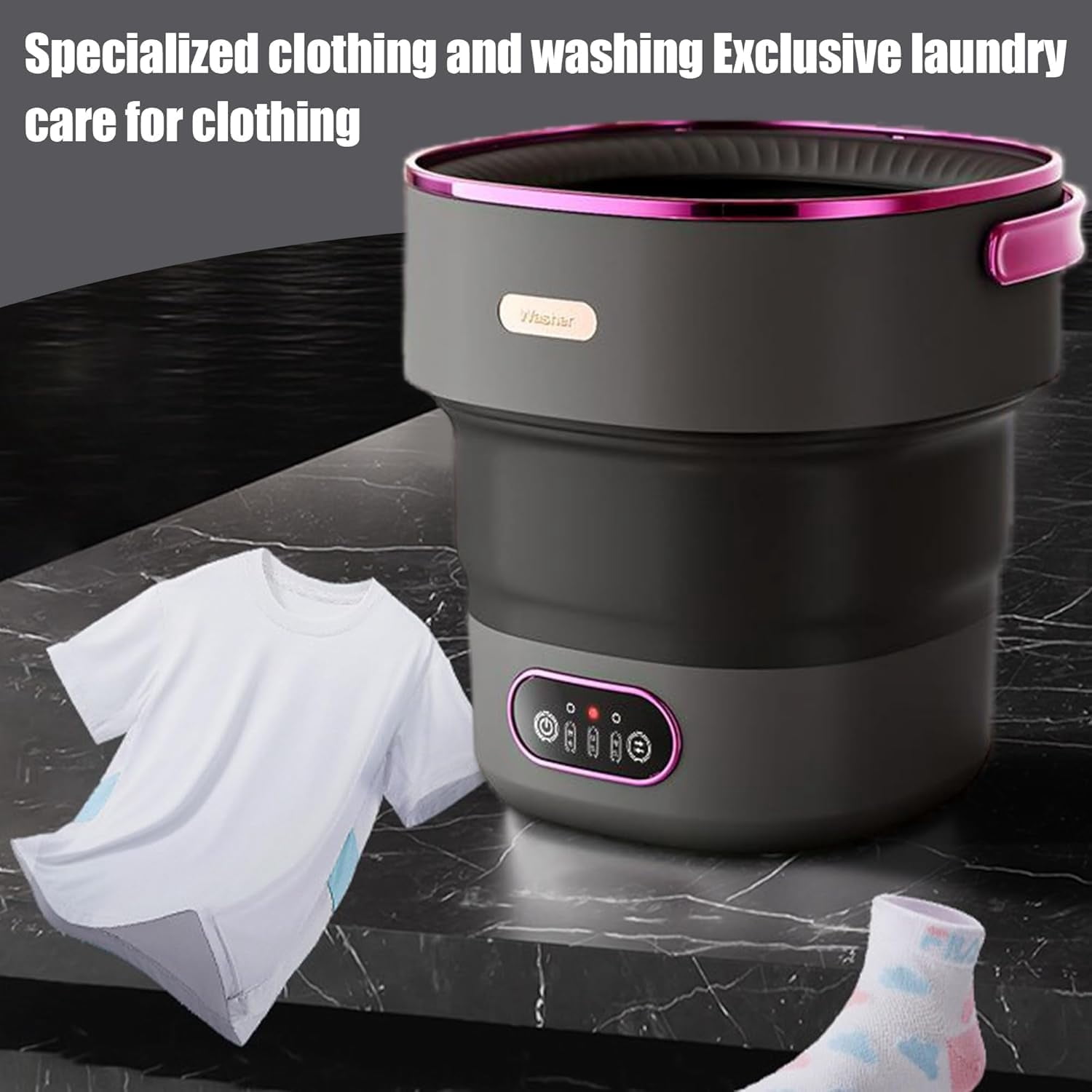 Historyli Portable Washer, 13L, with 3 Cleaning Modes, Mini Washing Machine, Black Purple