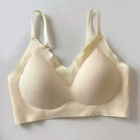 REORIAFEE Wireless Bras Women Gathered Together No Wire Bras Seamless Adjustable Straps Brassiere Comfy Spaghetti Straps Breathable Corset Underwear Comfortable Classic Support Lingerie Beige XXL