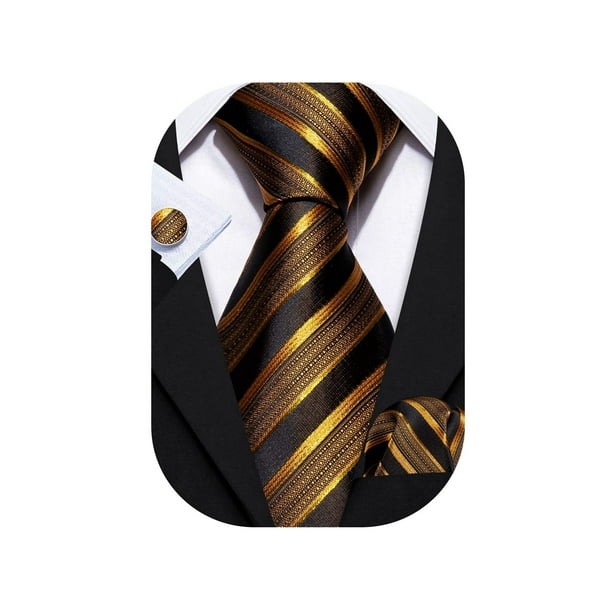 Conjunto de Corbata Barry.Wang de Seda con Rayas 150 cm con Gemelos