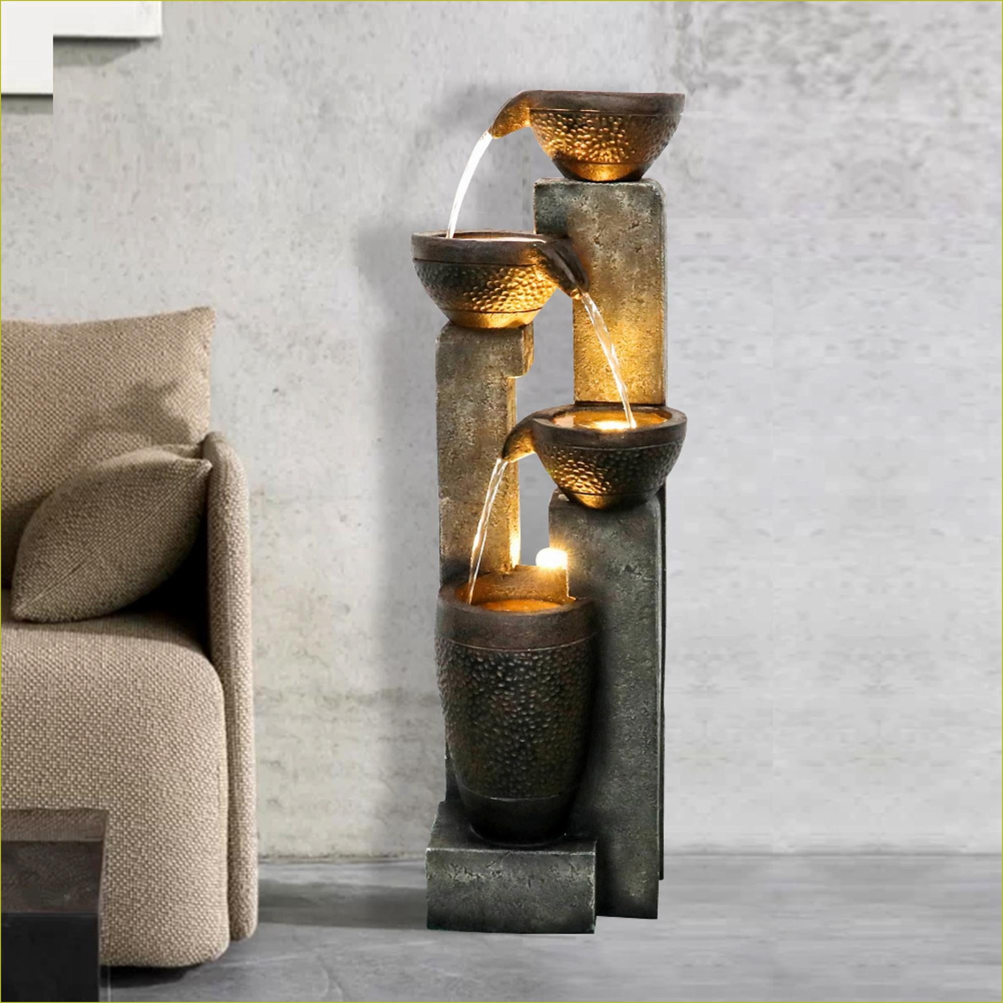 Tammesy 4-Tier Pots Outdoor Water Fountain for Garden - Outdoor Water Fountain for Yard, Floor Patio, Backyard and Home Art Decor