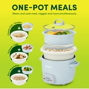 AROMA® 4-Cup Cooked, 2-Cup Uncooked Rice Cooker & Food Steamer with Bonded Granite® Nonstick Ceramic & Pop-Up Steam Tray - Blue