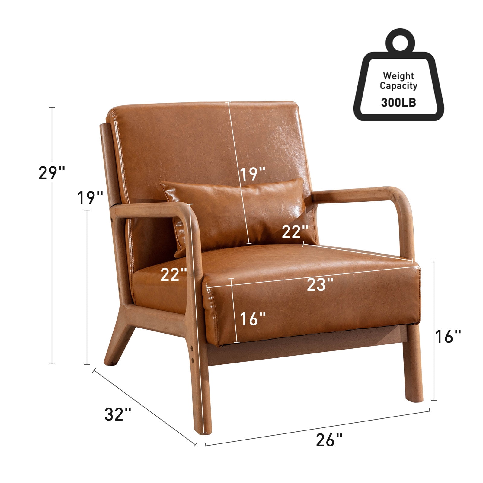 Ebello Accent Chair Mid Century Modern Arm Chair, PU Leather Reading Armchair for Bedroom Living Room Office, Camel