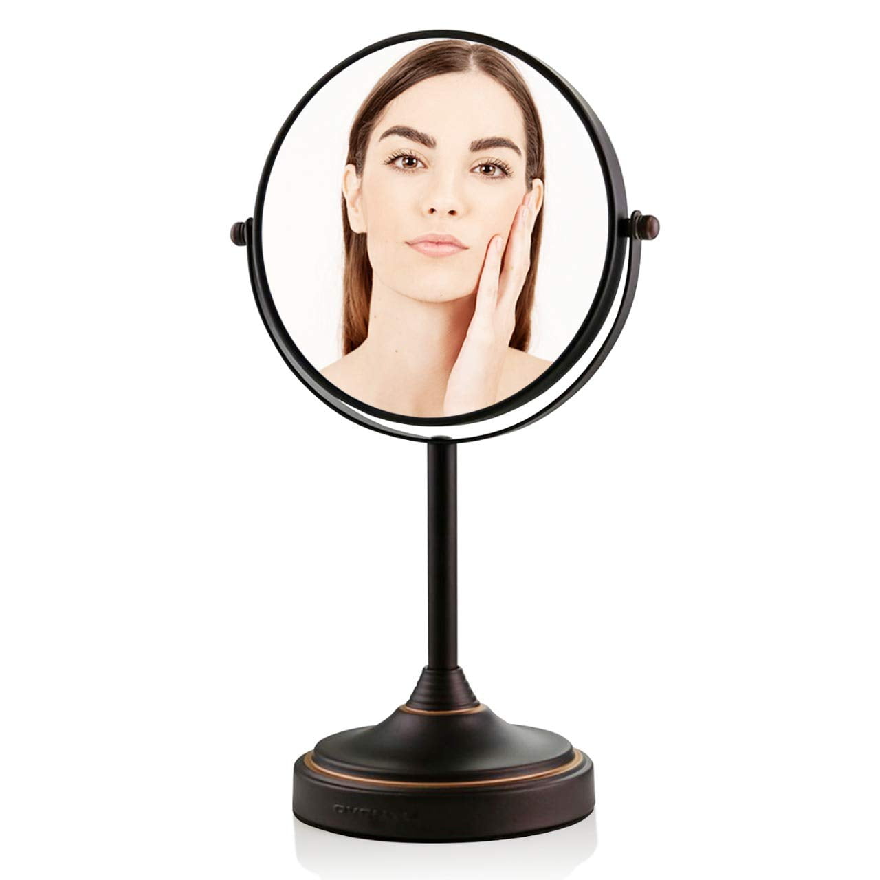 Tabletop Makeup Mirror 360° Rotation Round Vanity Mirror White No Light Dressing Table Mirror with Double Sided 1X and 5X Magnification 