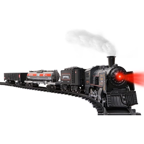 ForAngel  Model Train Set for Boys - Metal Alloy Electric Trains w/ Steam Locomotive,Oil Tank Train,Cargo Cars & Tracks,Train Toys w/ Smoke,Sounds & Lights,Christmas Toys for  Kids