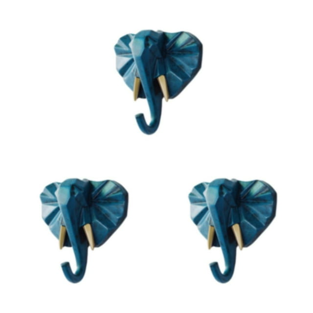 Wweixi Crochet de Tête d'Animal Unique et Fonctionnel pour la Maison en Résine Crochet de Tête d'Animal Forme d'Animal Rétro Bleu (Éléphant) 3Ensemble