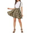thumbnail image 3 of Allegra K Women's Tartan Plaid Button Decor Skater Mini Suspender Skirts, 3 of 7