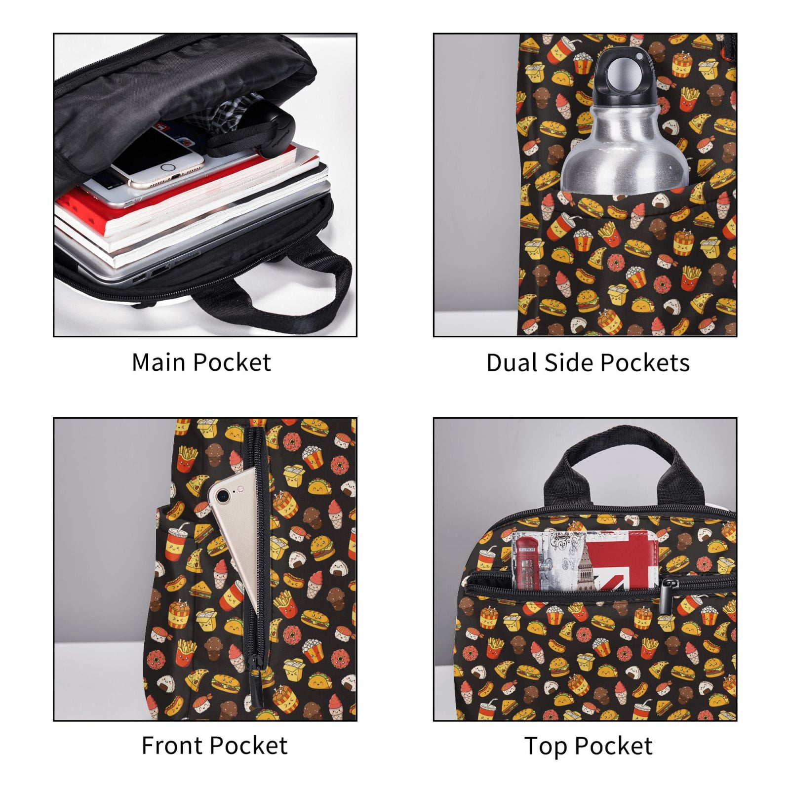 Defioc Burger Fries Pattern Travel Laptop Backpack,Lightweight Backpack Travel Hiking Daypack Backpack Work Bag for Men Women