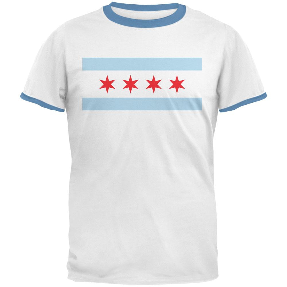 City Flag Chicago Mens Ringer T Shirt White-Sky LG 
