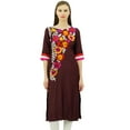 thumbnail image 1 of Bimba Women's Aari Embroidered Rayon Kurta 3/4 Sleeve Straight Kurti Ethinc Long Tunic, 1 of 9