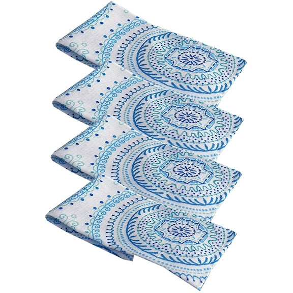 Newbridge Set of 4 Square Fabric Napkins, Blue Circle Stitch, Indoor Outdoor Party Table Cover