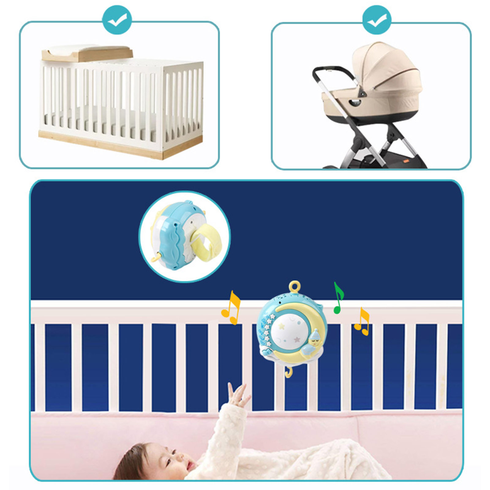 Rotating Rattles and Remote Control Music Box with Music Night Lights Baby Sleeping Toy Baby Musical Crib Mobile