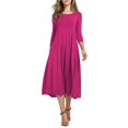 thumbnail image 4 of facefd Robe Femme Col Rond Costume Automne Manches Mi-Automne Grande Robe Évasée Rose Rouge TG, 4 of 6