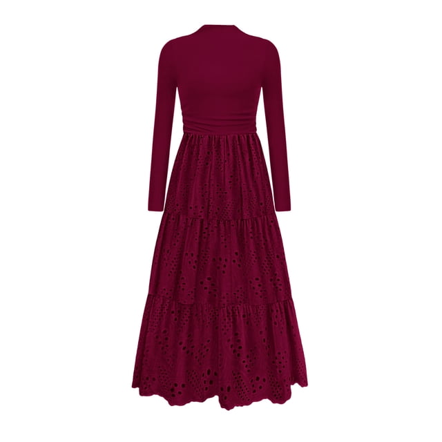 Vestido PRETTYGARDEN Maxi de Manga Larga Vino Otoño 2025