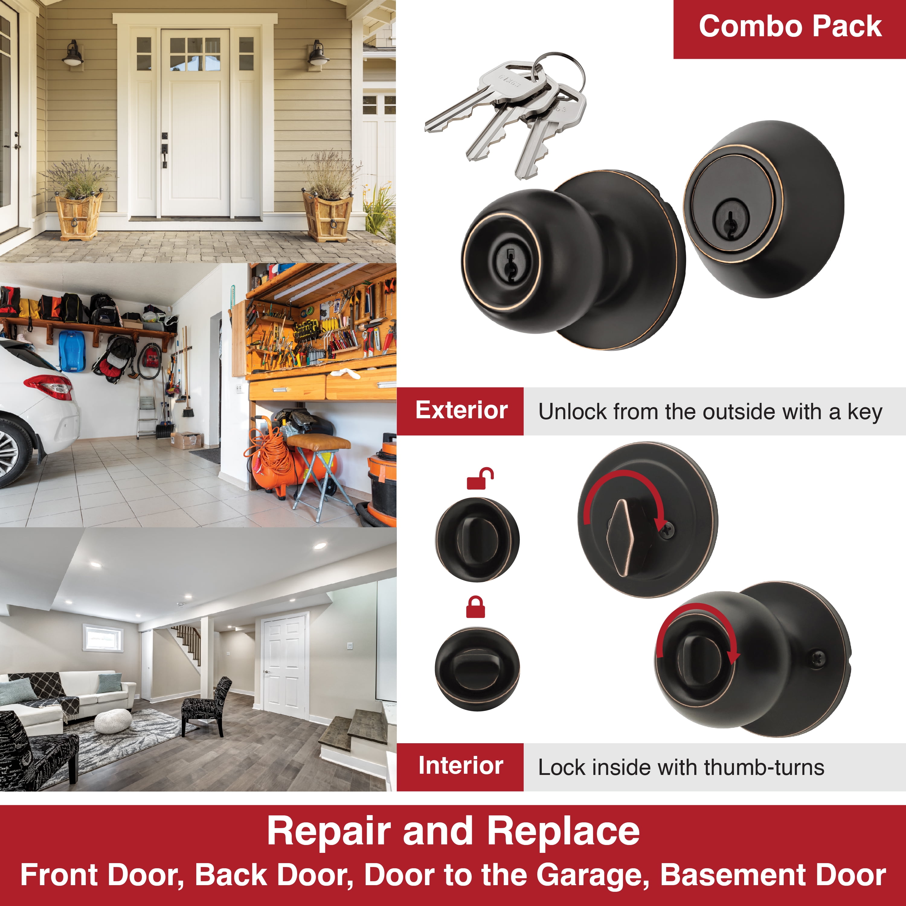 Hyper Tough Keyed Entry Ball Doorknob Lock and Single Cylinder Deadbolt Oil Rubbed Bronze Finish Combo Pack