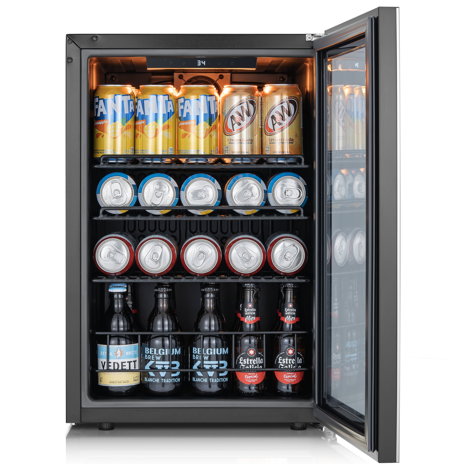 Ca'Lefort Beverage Refrigerator Cooler, 85-95 Can Freestanding Beverage Fridg,Mini fridge with Glass Door for Home/Bar/Office