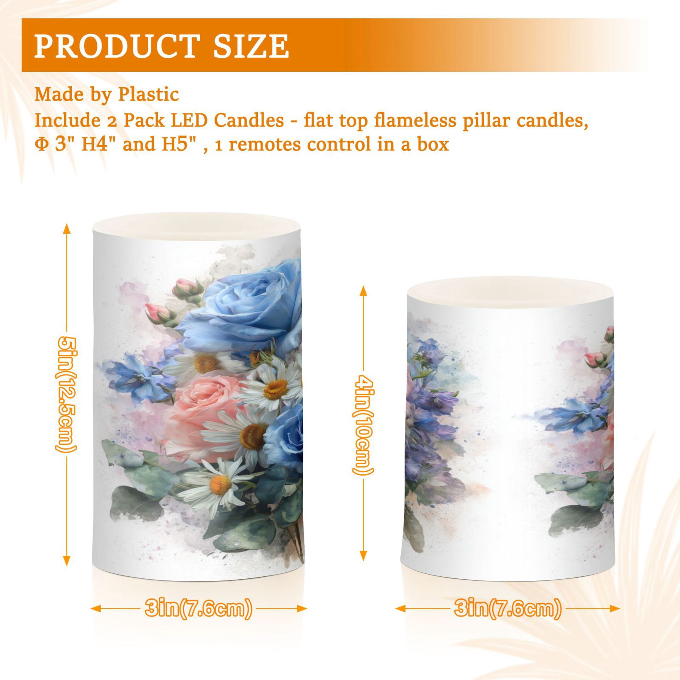 Set of 2 Flameless Candles Lights with Remote Control Flickering LED Candles Electric Candles for Home Decor Parties Blue-pink Roses and Daisies