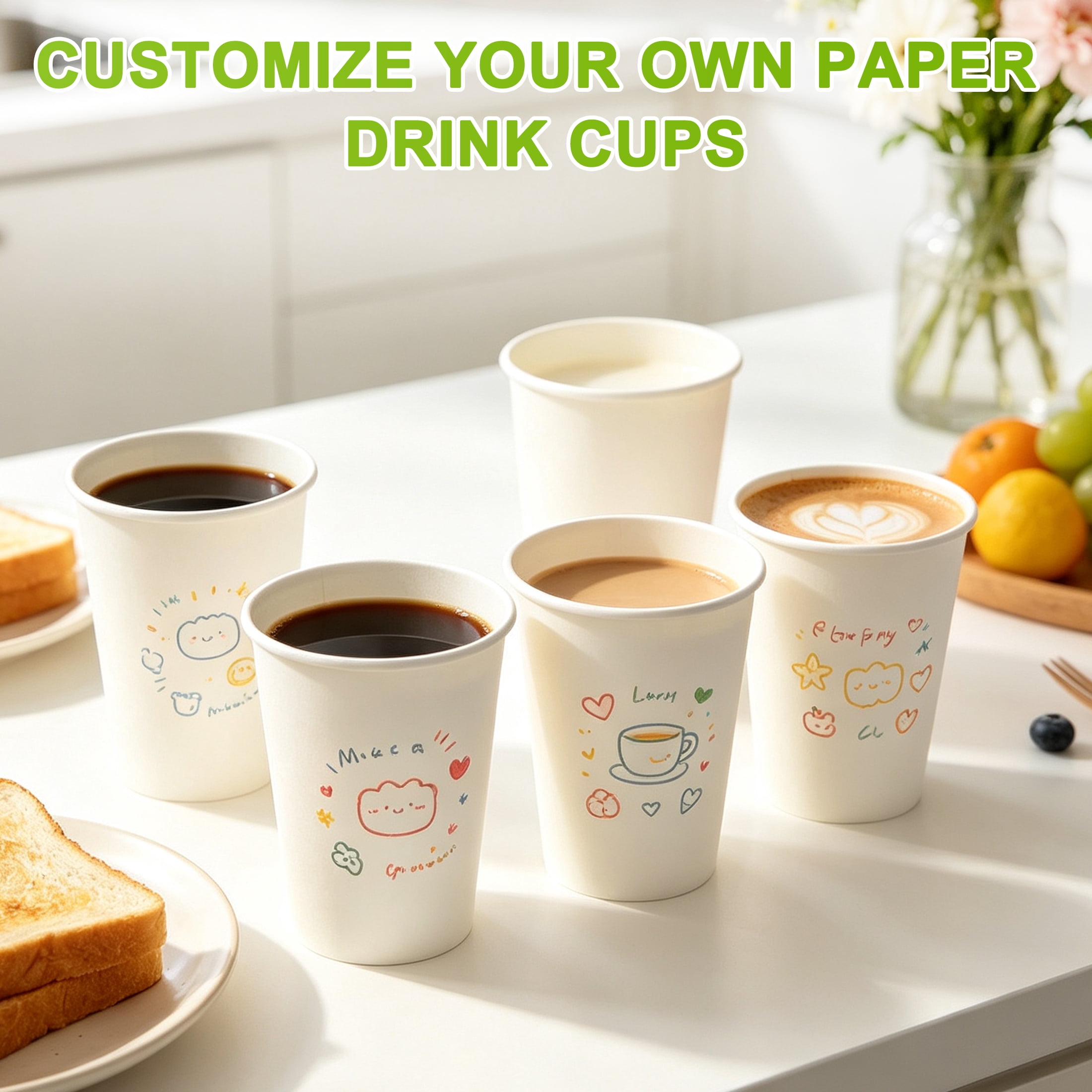 CISILOV 100 Pack Disposable Paper Cups 12oz, Heavy‑Duty White Paper Coffee Cups, Leak‑Proof Hot Cold Drink Cups for Coffee, Tea, Juice, Office, Party, Picnic
