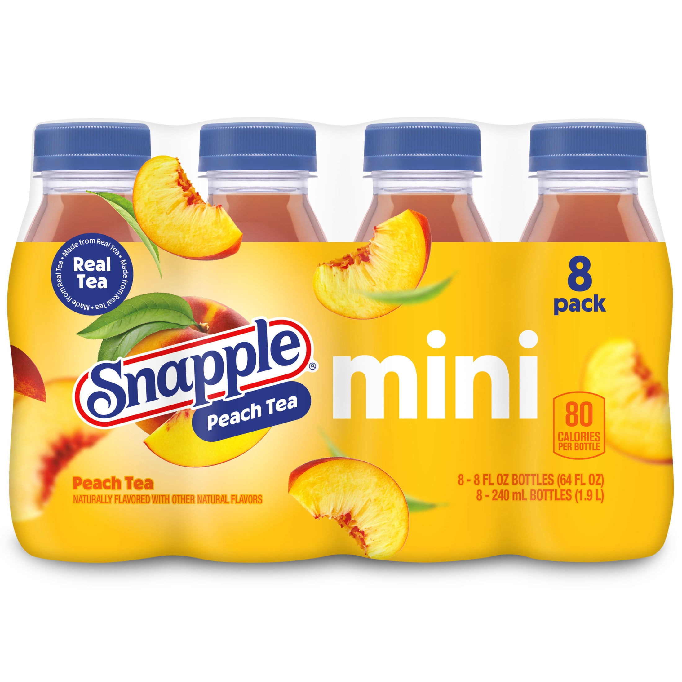 (3 pack) Snapple Natural Peach, Bottled Tea Drink, 8 fl oz, 8 Mini Bottles