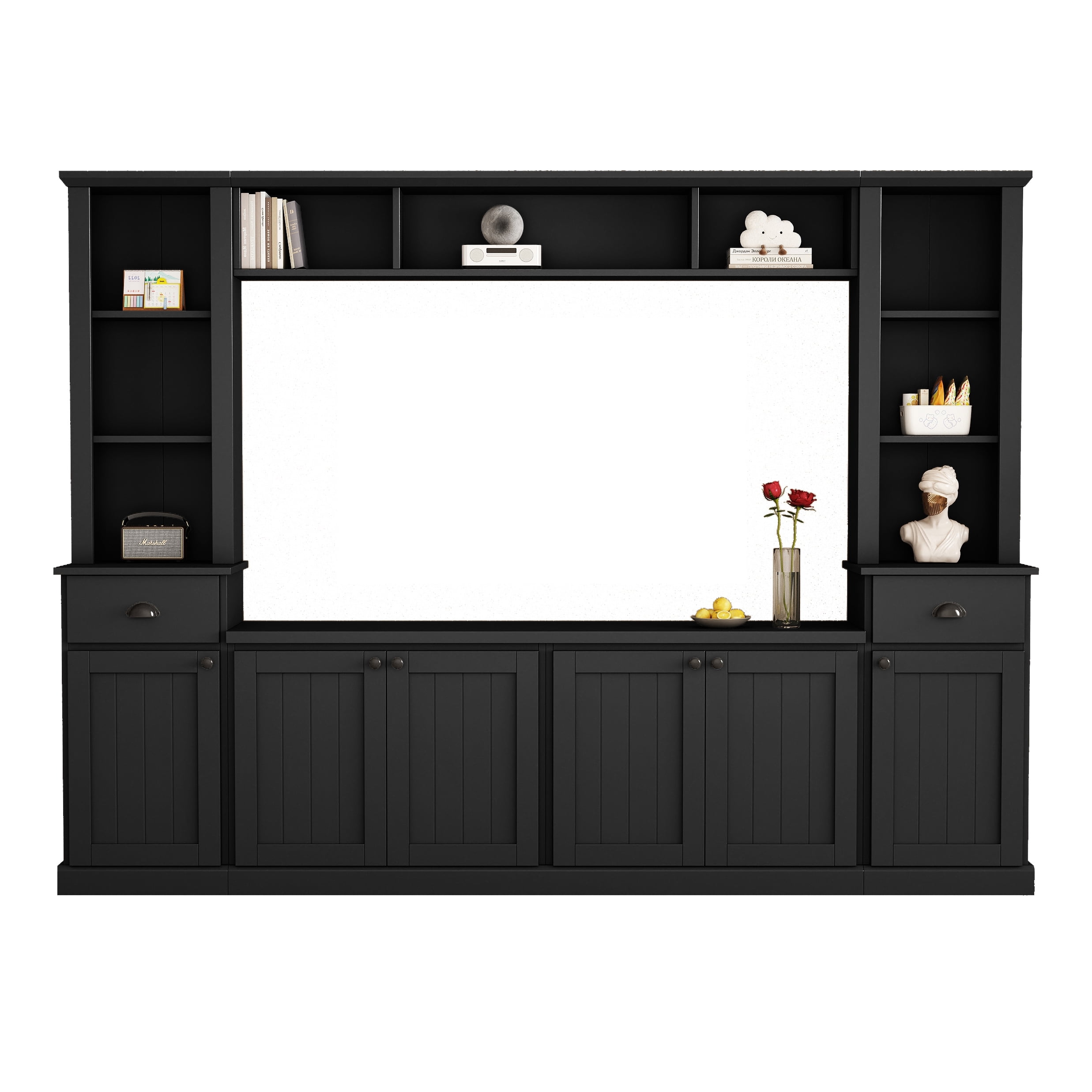 Euroco Minimalist Entertainment Wall Unit Set with Bridge for TVs Up to 75'', Ample Storage Space TV Stand with Adjustable Shelves, Modernist Large Media Console for Living Room