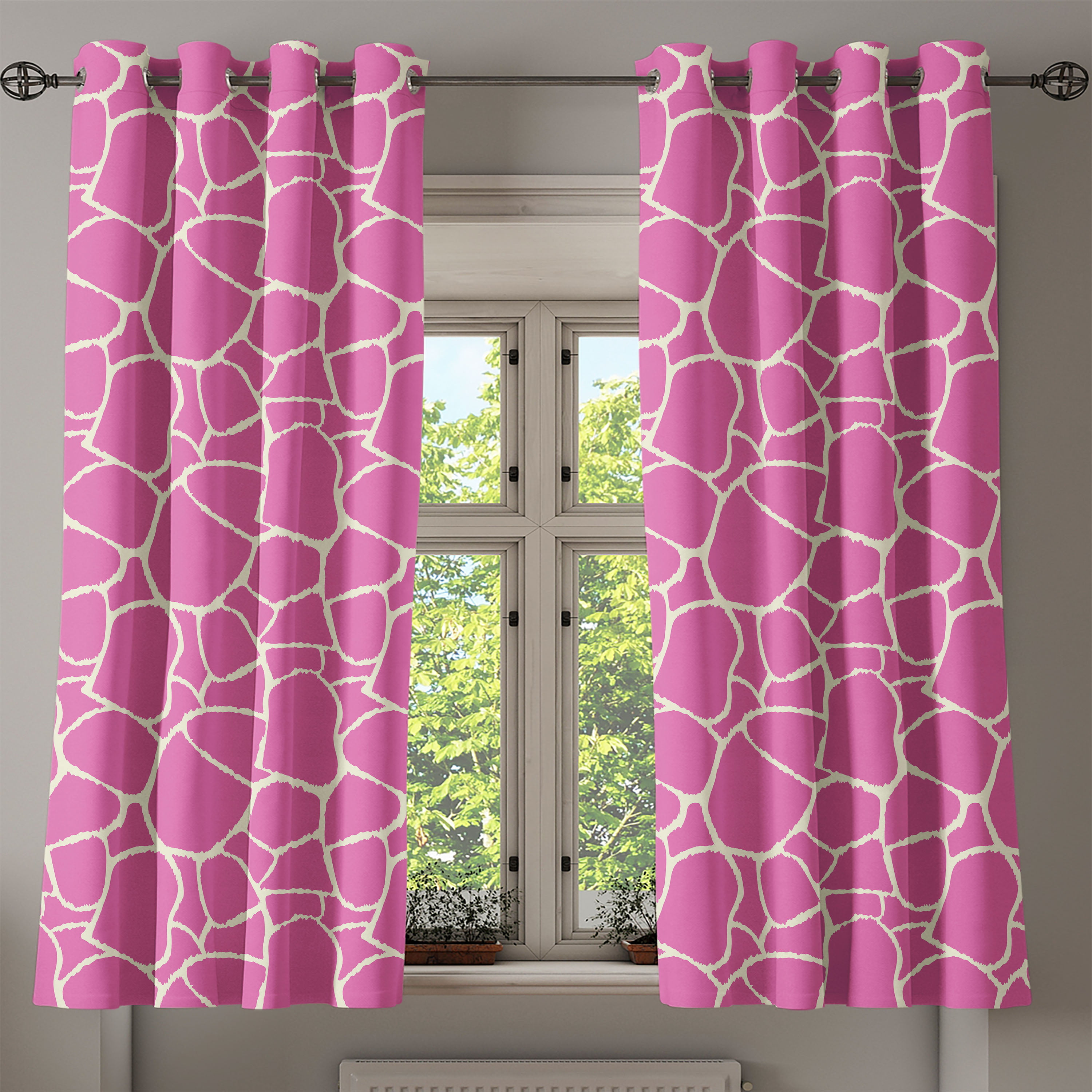 Giraffe Grommet Curtain, Abstract Tropical Jungle Animal Skin Pattern Pink  Camouflage Style Feminine Design, 2-Panel Window Drapes for Bedroom Living  Room, 50
