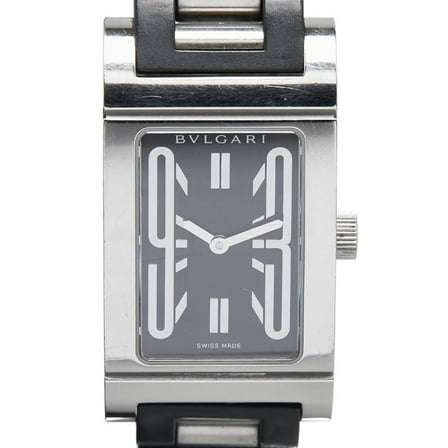 Pre-Owned Bvlgari Rettangolo Watch RT39S Quartz Black Dial Stainless Steel Rubber... (Good)
