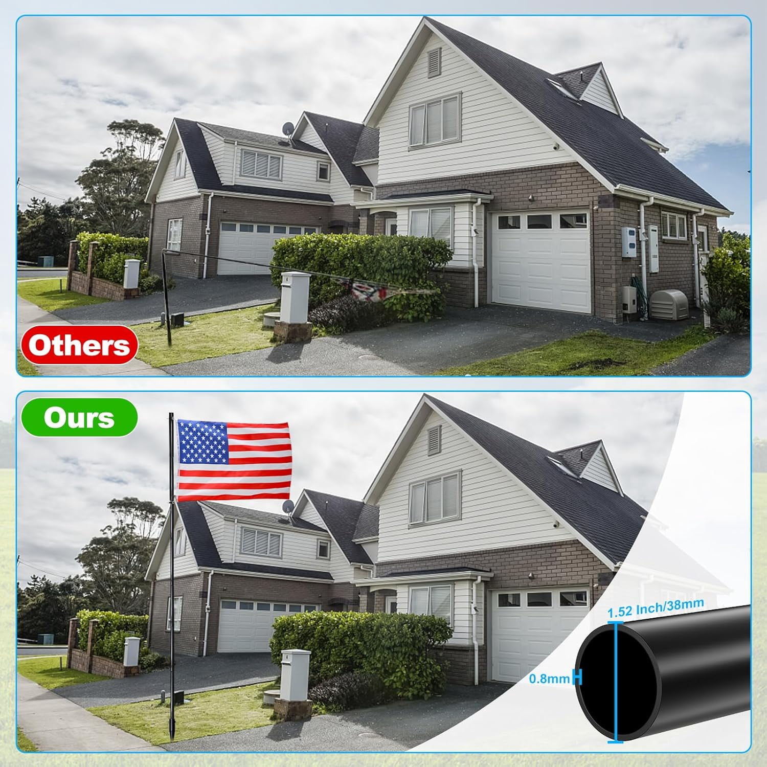Yeyebest 10 Ft  Ground Mount Black Alloy Iron Sectional Garden Flagpole with 3x5 Flag, 1 Piece