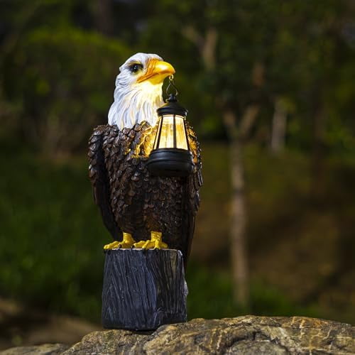 Solar Bald Eagle Garden Statue – Large Outdoor Patriotic Eagle Decor with Light, Yard & Lawn Figurine, Bald Eagle Gift for Men$$Garden & Patio