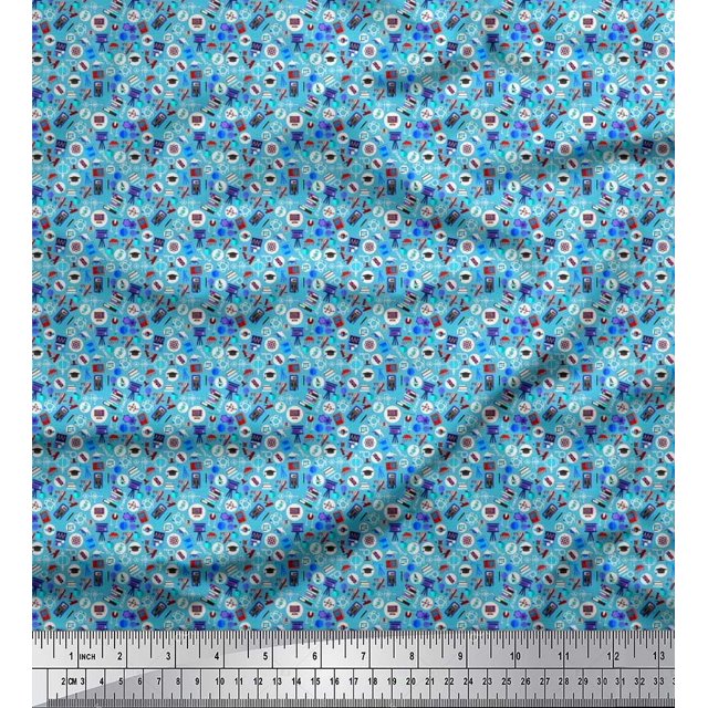 Soimoi Crepe Silk Fabric Scientific Lab Equipments Education Theme Print Fabric by Yard 42 Inch Wide