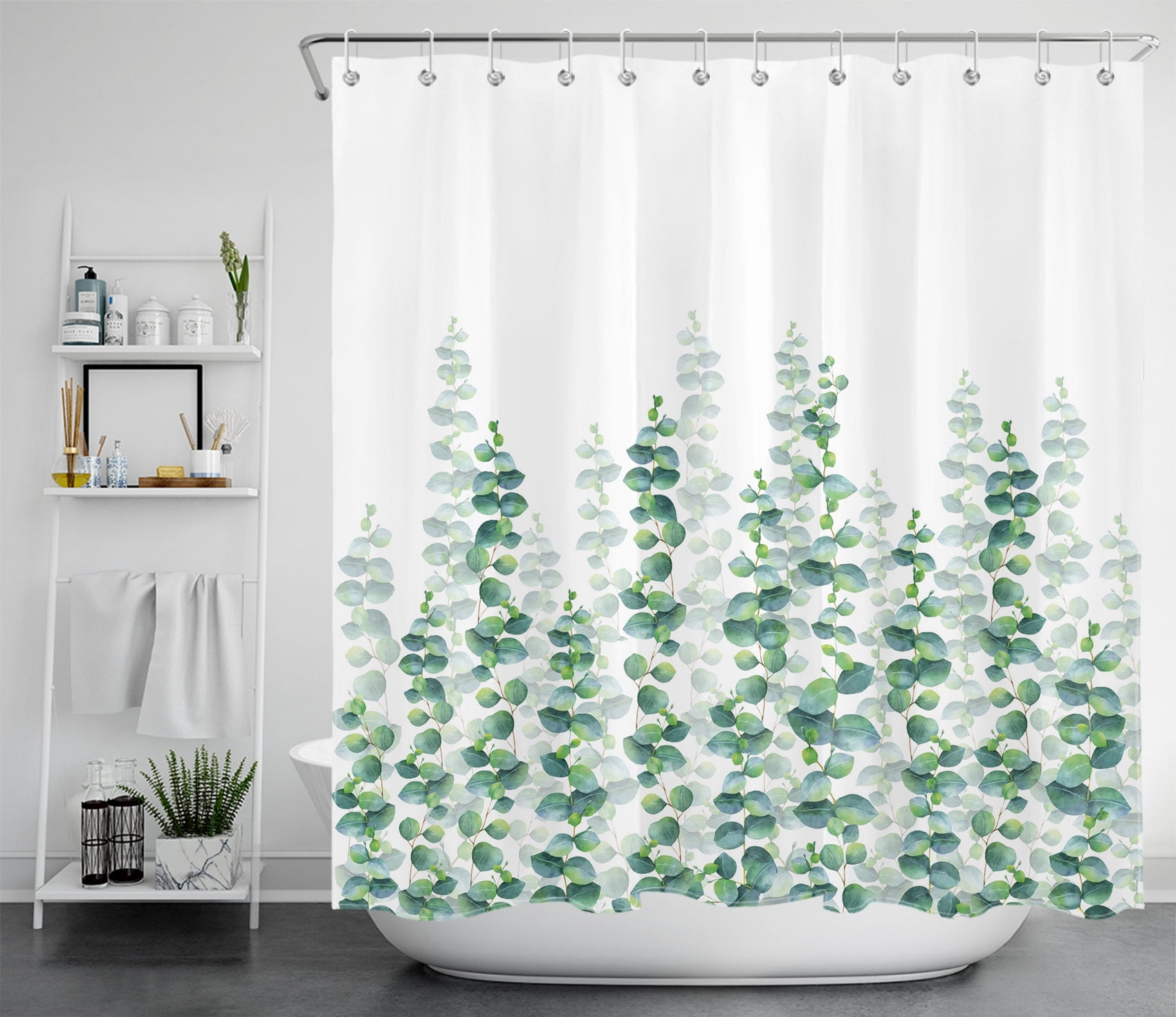 HVEST Green Plant Shower Curtain for Bath Decor,Watercolor Botanical