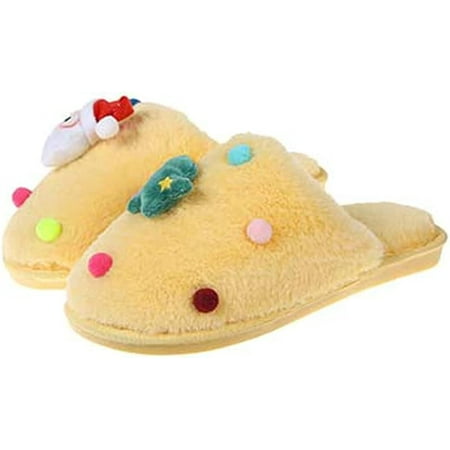 

PIKADINGNIS Women Trendy Christmas Tree Santa Claus Fluffy Slippers Fashon Cute Cozy Soft Fur Indoor House Shoes for Celebration