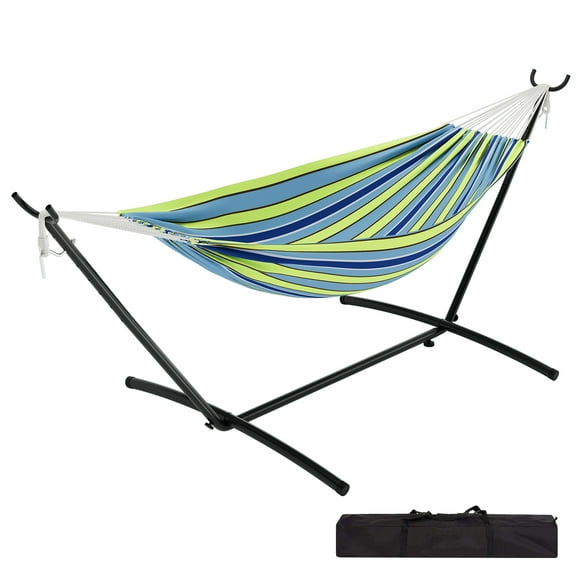 Double Hammock,Outdoor Portable Hammocks,Heavy Duty Hammock with Space Saving Steel Stand Included and Carry Bag,450lb Capacity Standing Hammocks for Outside Garden Yard