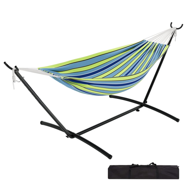 Hamac Double avec Support, Acier Portable Robuste pour Patio Intérieur/extérieur, Sac de Transport, Capacité de 450 lb.
