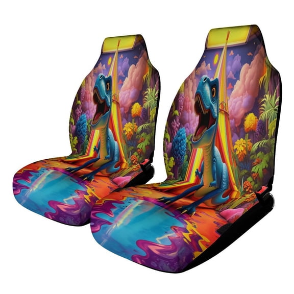 Dinosaur 3D Pattern Set of 2Pcs Car Seat Covers Easy Clean Automobile Seat Protector Car Interior Accessories