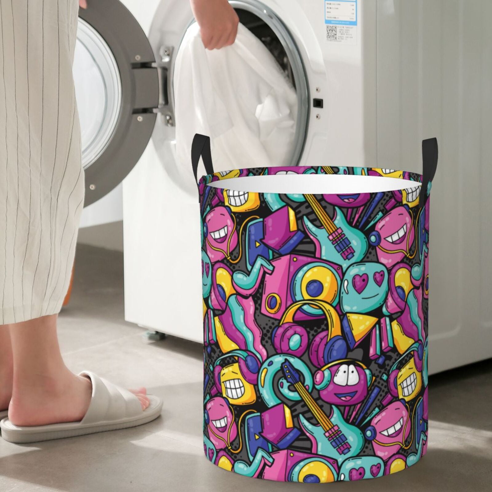 Large Laundry Basket with Handles - music robot Kids Baby Dirty Clothes Laundry Hamper for Bedroom Aesthetic