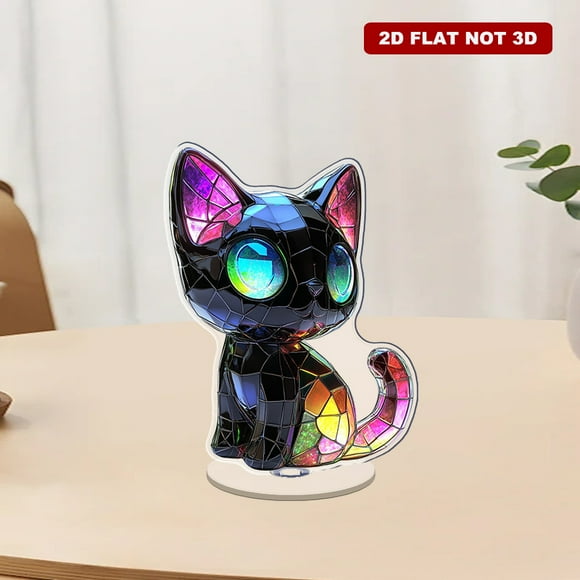 Ornement Acrylique Rotatif avec Vitrail vibrant, une Créature Captivante en Forme de Chat avec un Corps Noir Brillant et une Queue Arc-en-Ciel Colorée