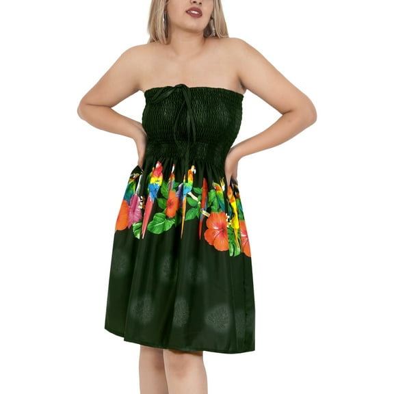 HAPPY BAY Women's Summer Boho Beach Smocked Mini Flowy Dress Tube Top Strapless Dresses for Women One Size Floral, Black