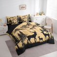 thumbnail image 2 of Castle Fairy Jungle Deer 7-Piece Twin Bedding,Rustic Cabin Bedding Comforter Set,Tan Black Cream,Black Reversible, 2 of 7
