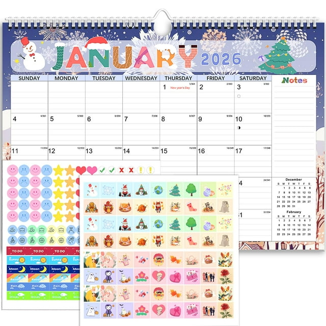 Calendario de pared AECCN 2026-2027 de 43 x 30 cm con stickers