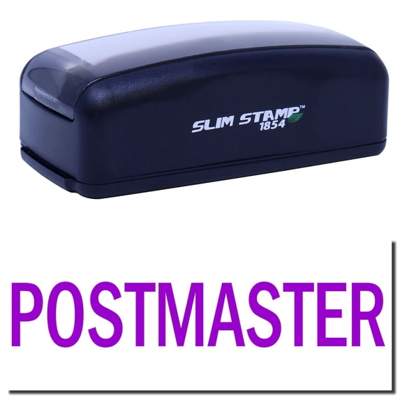 Large Pre-Inked Postmaster Stamp, Slim 1854, Ultra Slim Design, Impression Size 1-13/16" by 2-1/2", Up to 25,000 Impressions - Purple Ink
