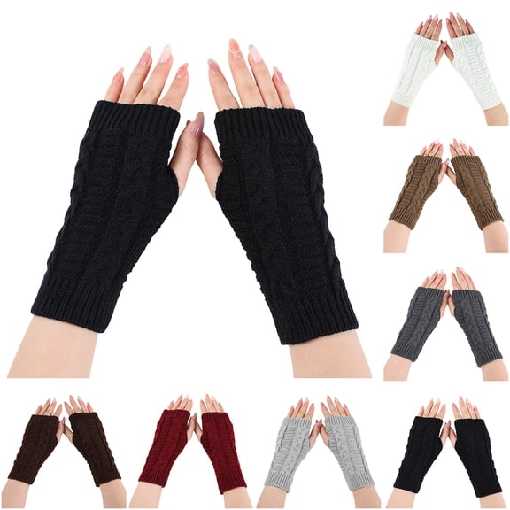 LIspipm Fingerless Gloves for Women Men Ribbed Wrist Arm Warmers Stretchy Mittens Soft Winter Clothing Accessories Black