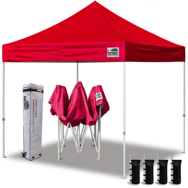 Eurmax Canopy 10' x 10' Red Popup Canopy and 56lbs Instant Outdoor