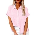thumbnail image 2 of asjyhkr Blouses for Women Button down Short Sleeve T Shirt Solid Color Fashion Summer Tops Solid Color, 2 of 6