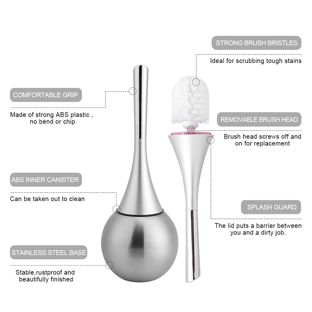 OTVIAP Toilet Cleaning Brush,Creative Bathroom Toilet Scrub Cleaning Brush Holder Set with Stainless Steel Base Bathroom Brush Bathroom Toilet Brush(Sliver)
