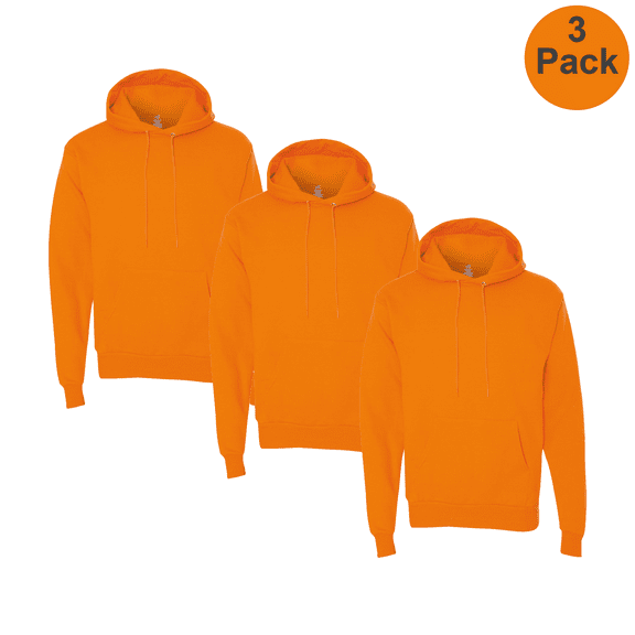 Hanes EcoSmart Men’s Hi Vis Hooded Sweatshirt with Pocket, 3 pack, Fleece Hoodie, Safety Orange, S