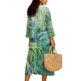 thumbnail image 2 of DISNIMO Women's Summer Maxi Dresses Monstera Print Long Shift Dress Casual Loose Dress 3/4 Sleeve V Neck Midi Dresses for Women, S, 2 of 6