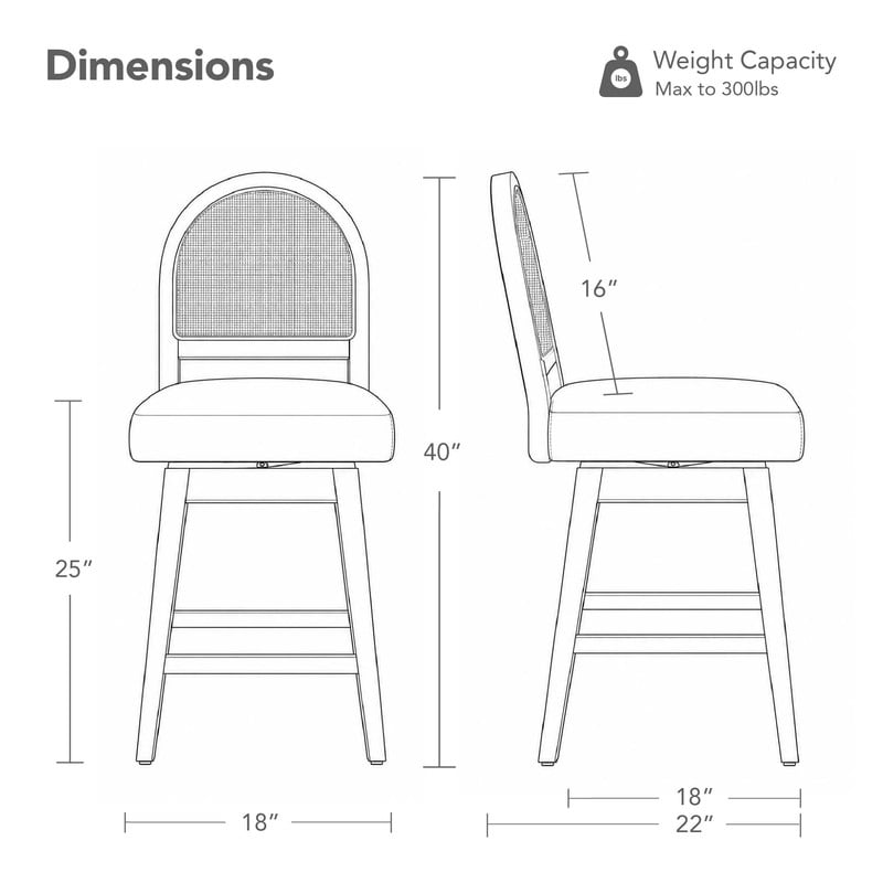 Spruce & Spring 25" Counter Height Swivel Bar Stools Set of 2 with Handmade Rattan Back and Upholstered Seats for Kitchen Island, Natural