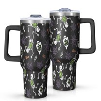 Halloween Skeleton Ghost Pattern Tumbler with Handle and Lid,40oz Double Wall Vacuum Insulated Tumbler,Cups Gift for Women and Men