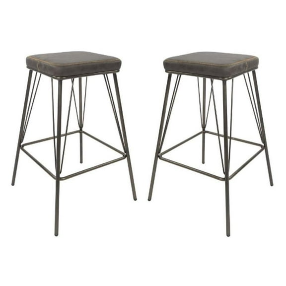 Home Square 26" Counter Stool in Charcoal Fabric with Steel Base - Set of 2